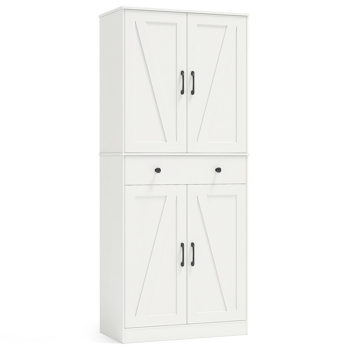 72 Inch Tall Modern Farmhouse Cupboard Cabinet with 4 Barn Doors-White