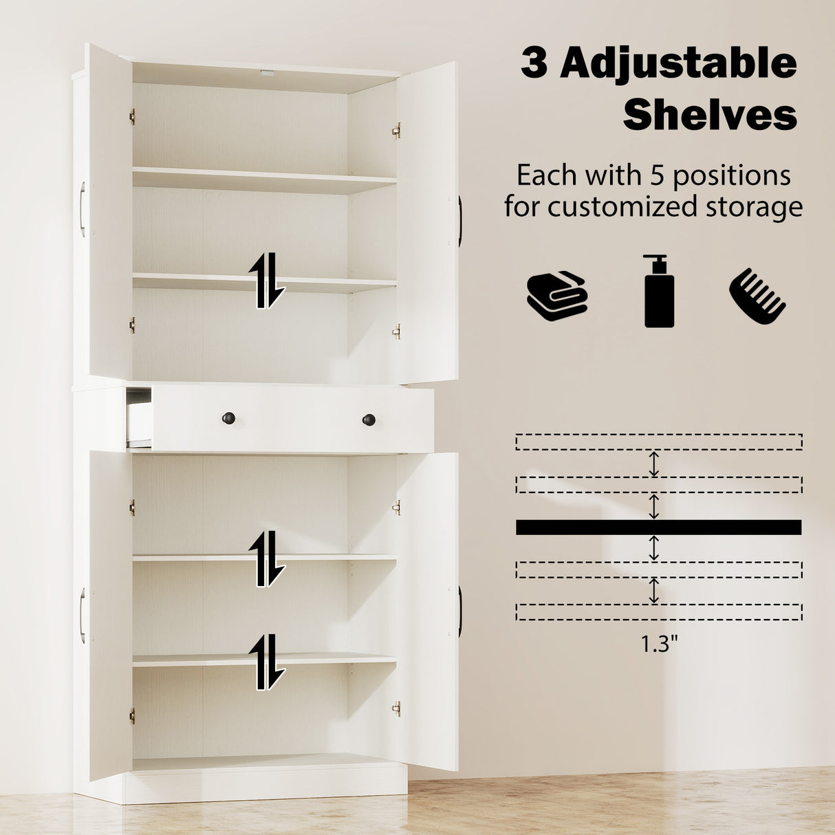 72 Inch Tall Modern Farmhouse Cupboard Cabinet with 4 Barn Doors-White