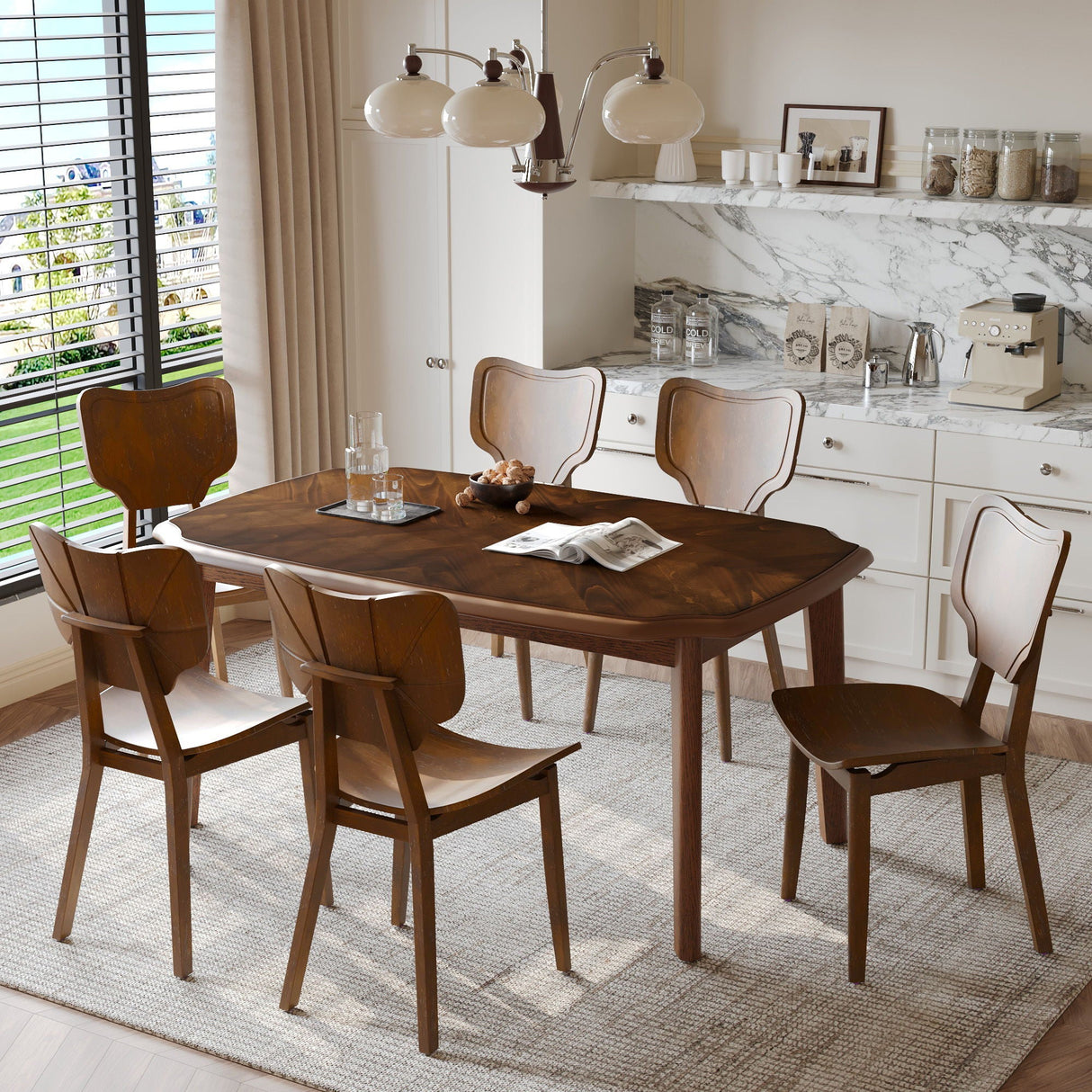 Topmax - 7 Piece Vintage Dining Table Set With 6 Dining Chairs, Kitchen Table Set For 6 With Curved Back And Seat by Couch.com