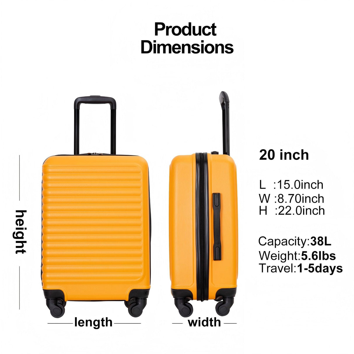 20" Carry On Luggage Lightweight Suitcase, Spinner Wheels by Couch.com