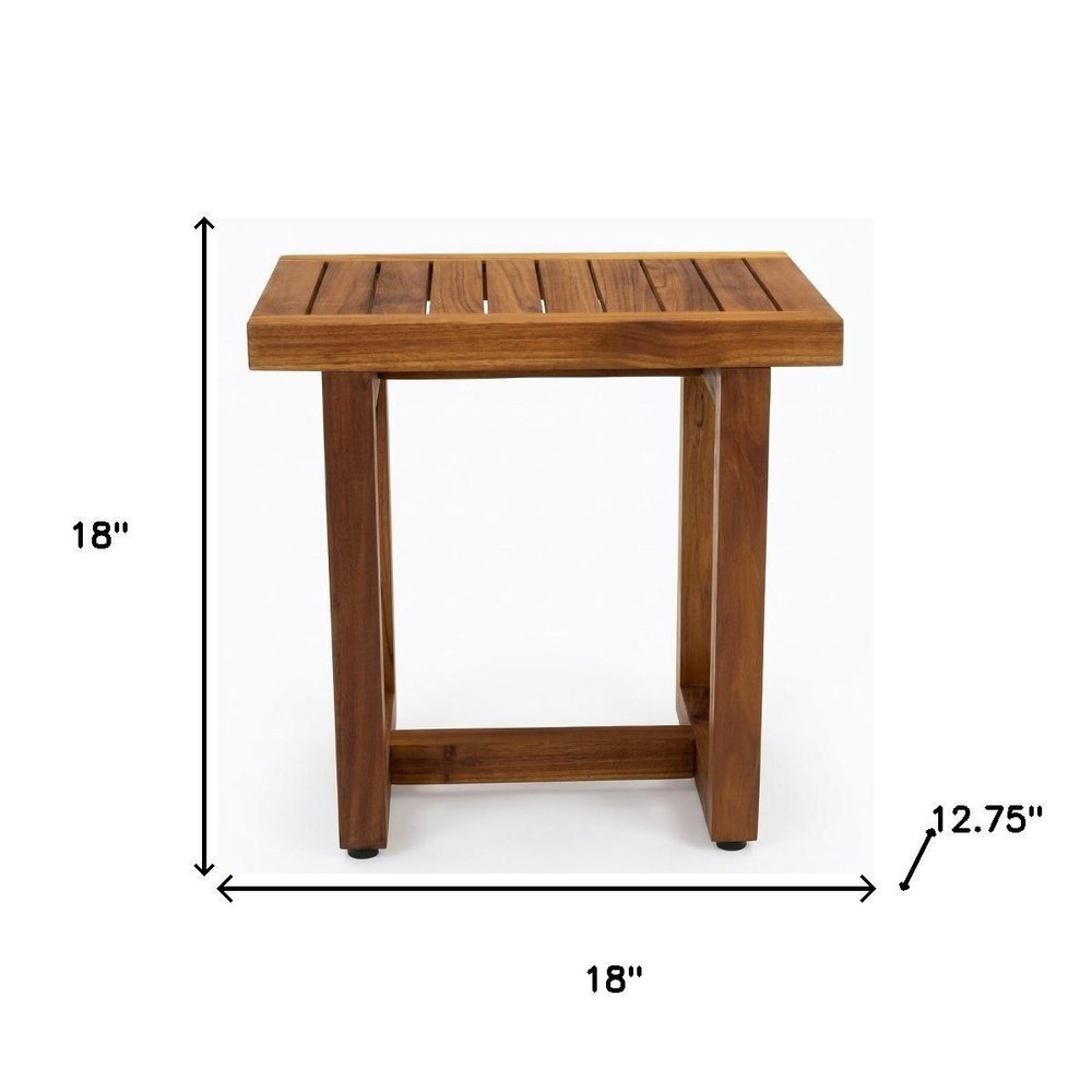 18" X 18" Brown Teak Slat Rectangular Shower Bench