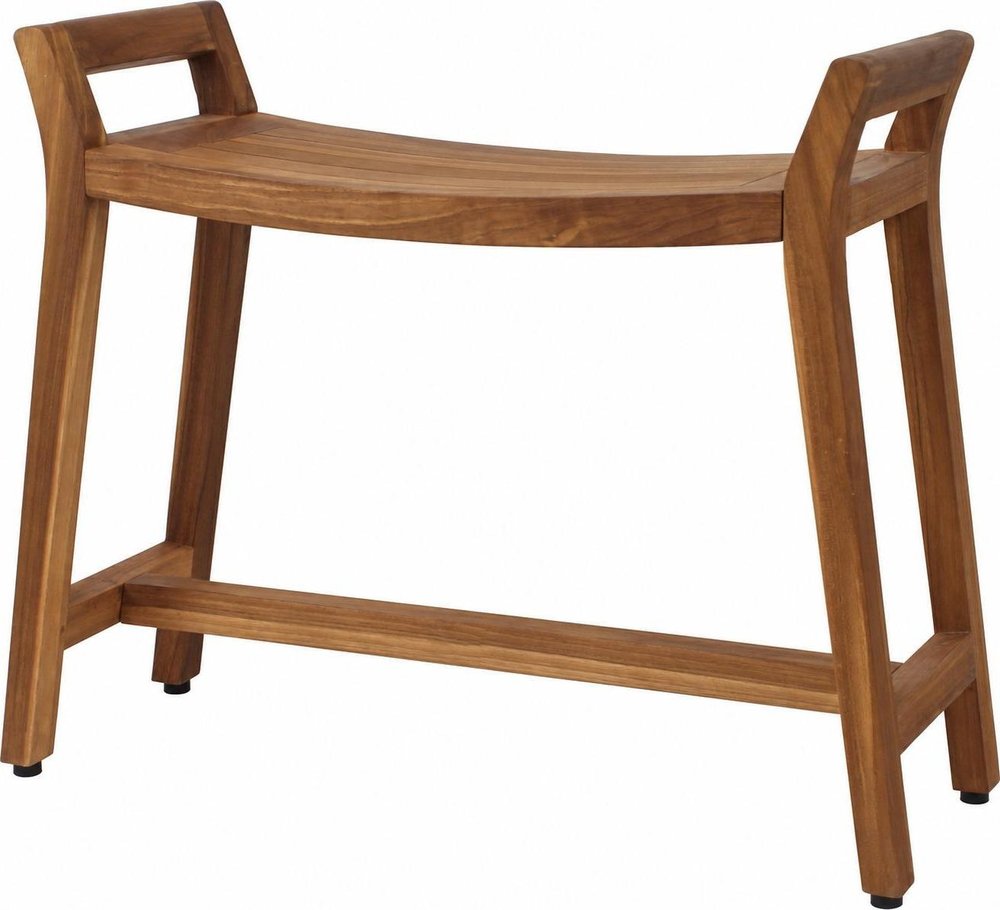 21" X 32" Brown Teak Rectangular Shower Bench With Handles