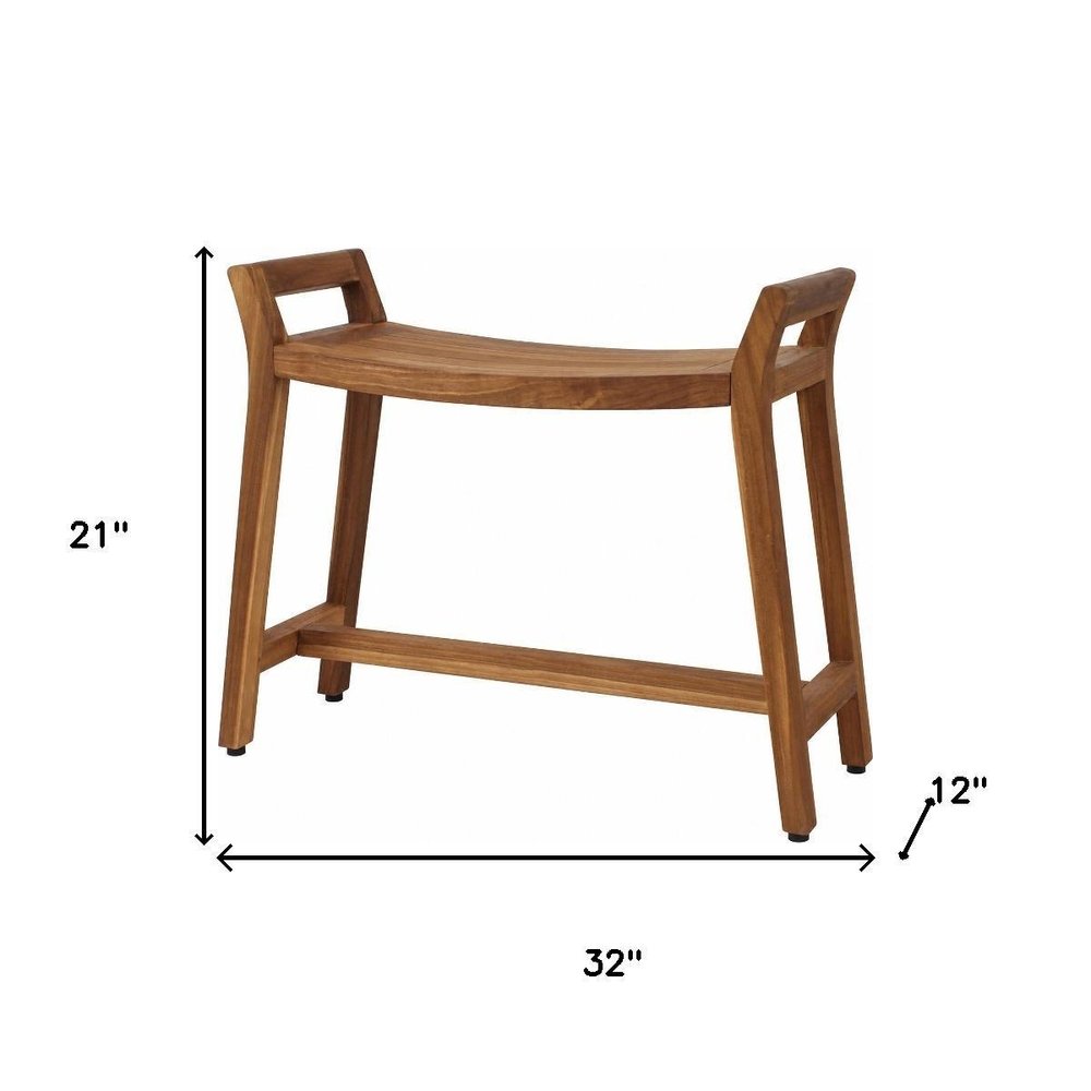 21" X 32" Brown Teak Rectangular Shower Bench With Handles