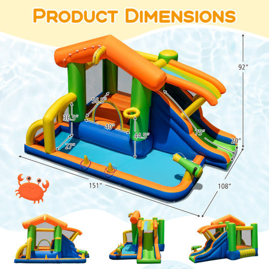 8-in-1 Jumping Castle with Slide and 480W Blower