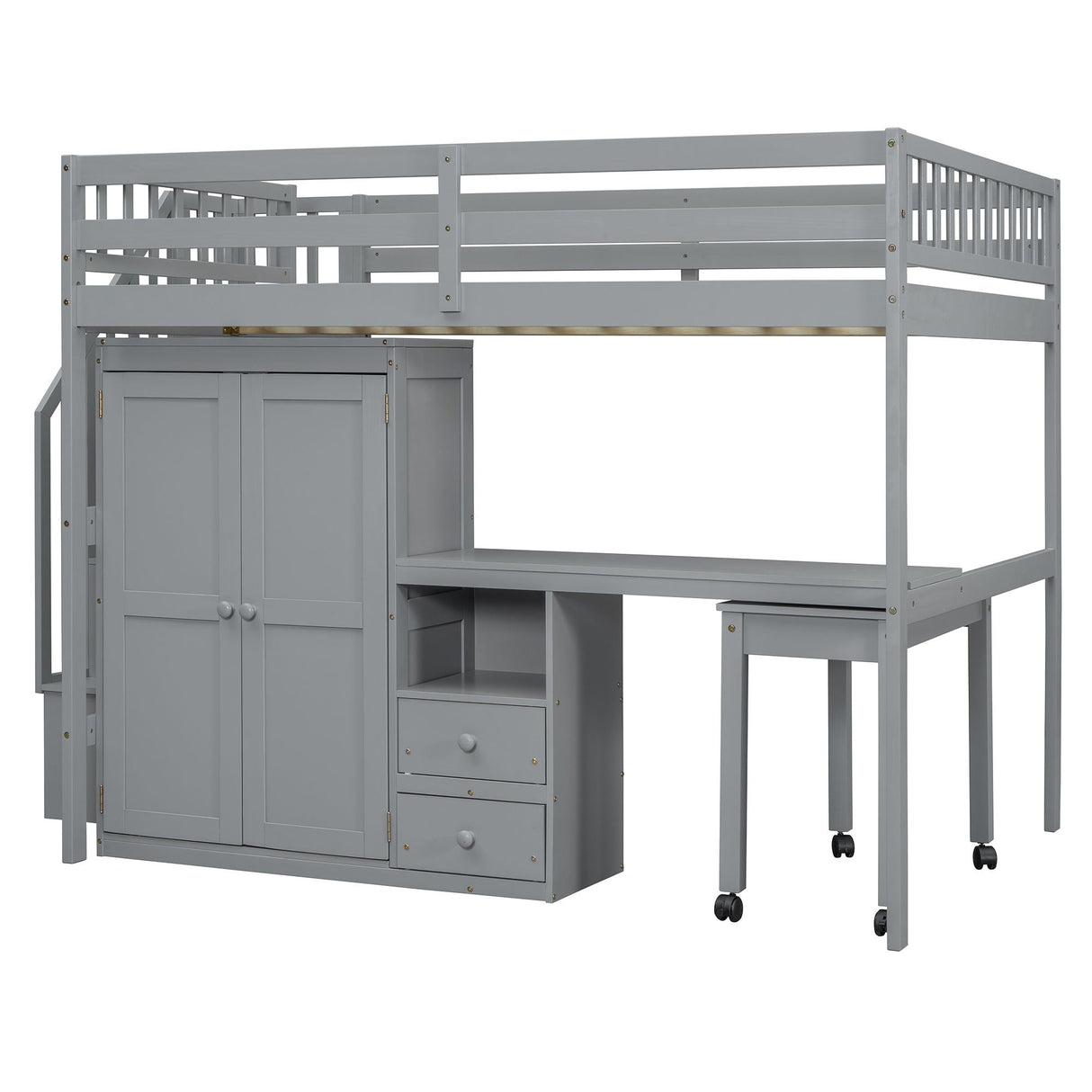 Loft Bed With Stairs, Bookshelf, Drawers, Desk & Wardrobe, Space Saving Multifunctional Furniture by Couch.com