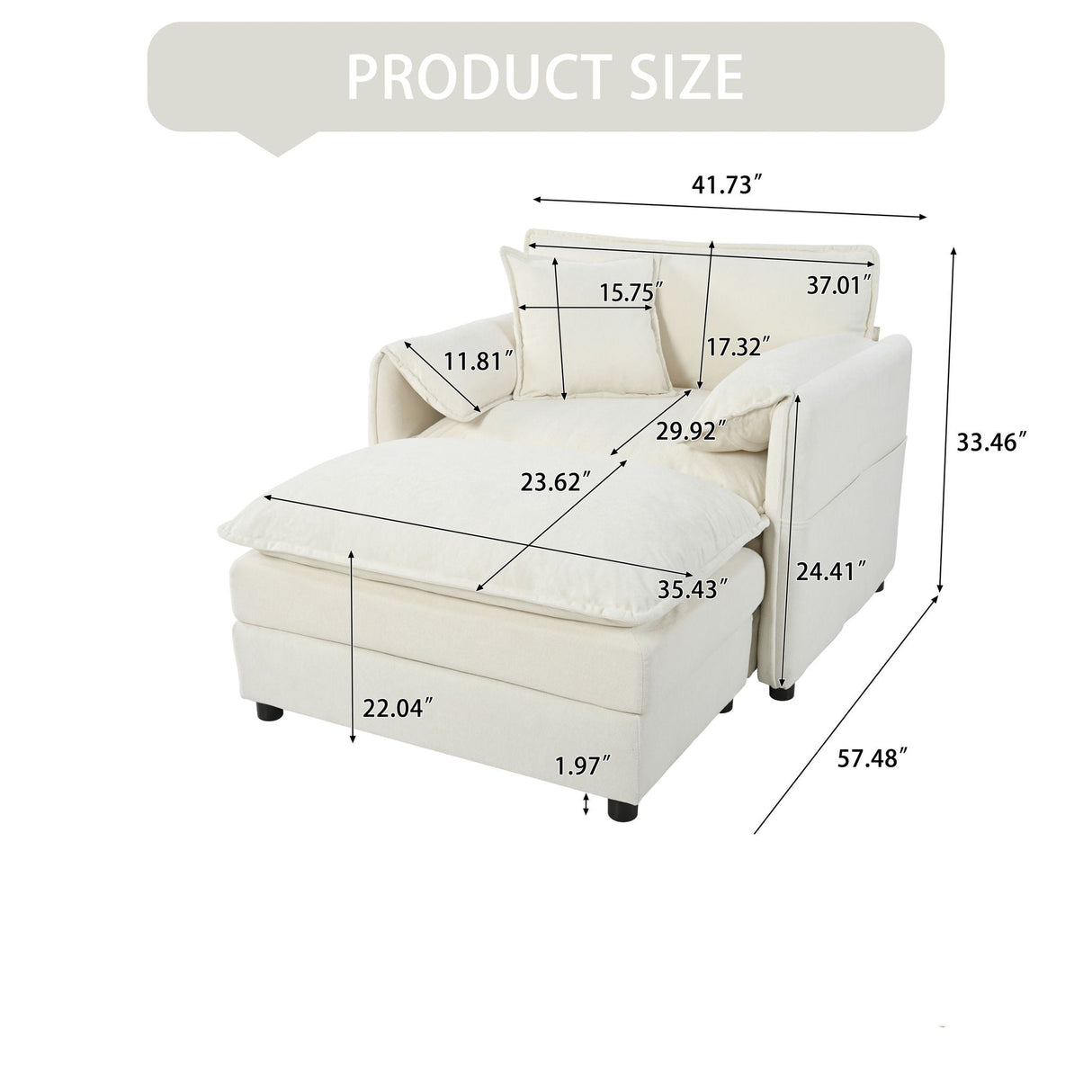 Oversized Chair With Movable Ottoman, Soft Upholstered Lounge Chair by Couch.com