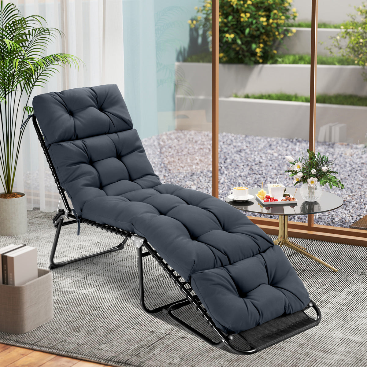 73"x22" Outdoor Lounge Chaise Cushion with High Back String Ties Set of 2-Gray