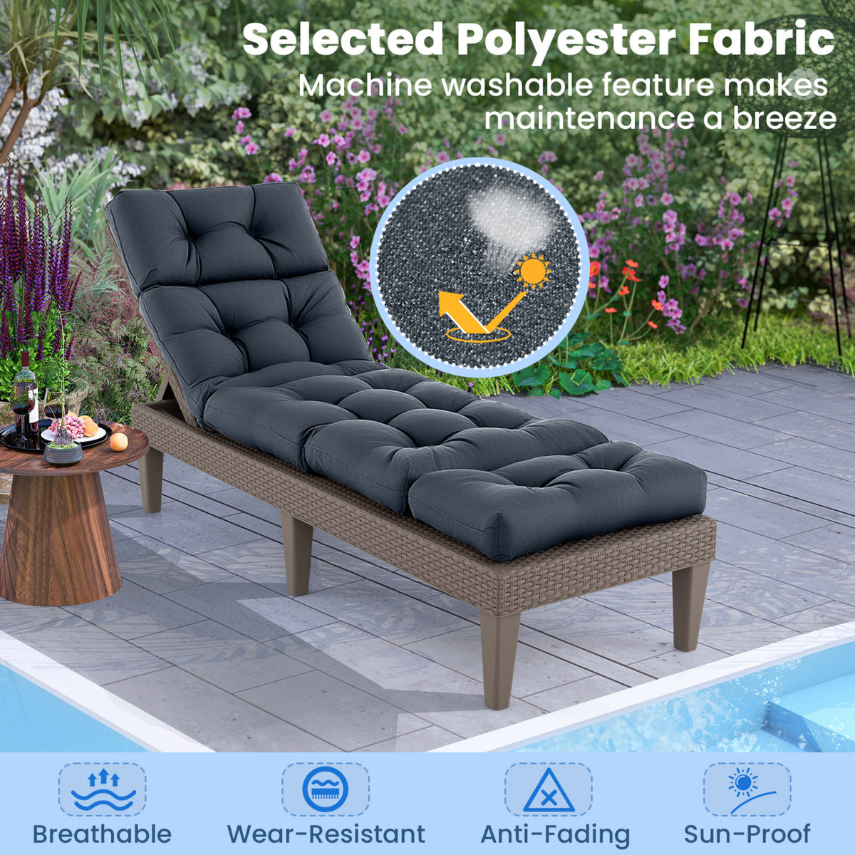 73"x22" Outdoor Lounge Chaise Cushion with High Back String Ties Set of 2-Gray