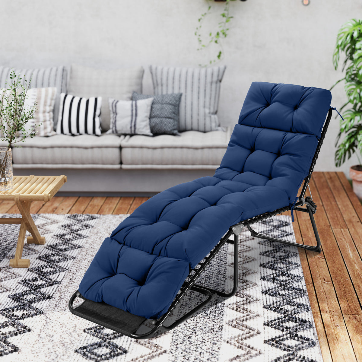 73"x22" Outdoor Lounge Chaise Cushion with High Back String Ties Set of 2-Navy