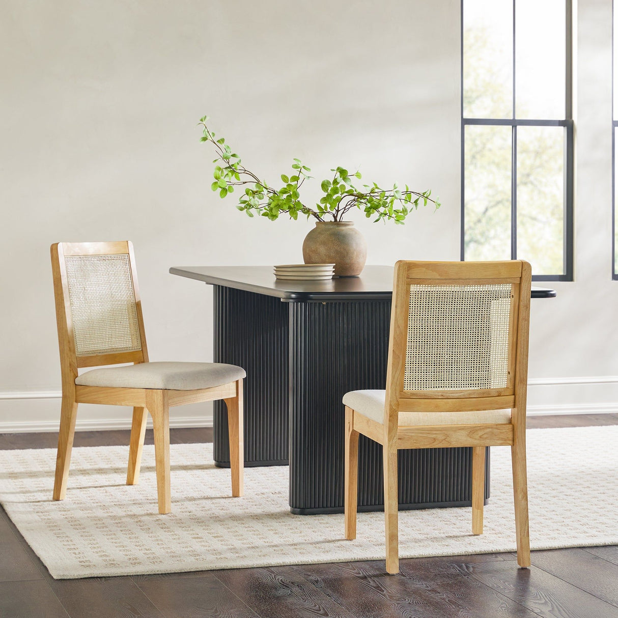 Modern Solid Wood Dining Chair With Rattan Inset Back (Set of 2) by Couch.com