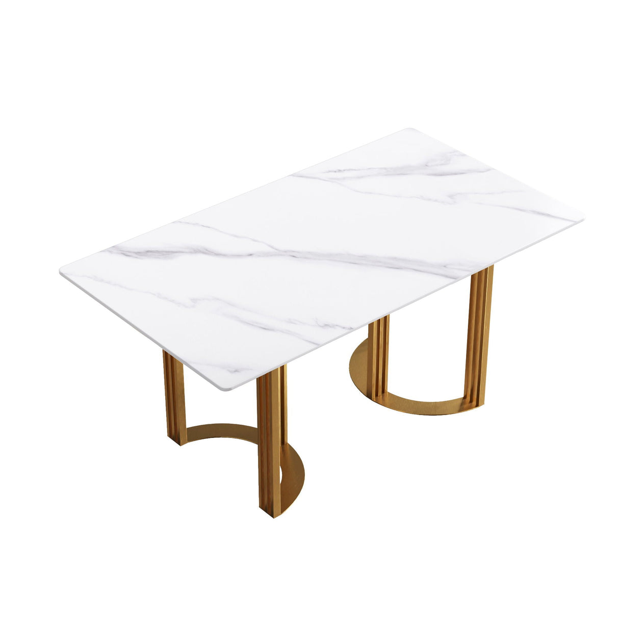 63" Modern Artificial Stone Straight Edge Metal Leg Dining Table, 6 People - White / Gold by Couch.com