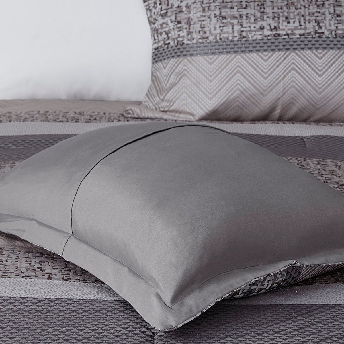 7 Piece Jacquard Comforter Set Grey/Taupe Queen
