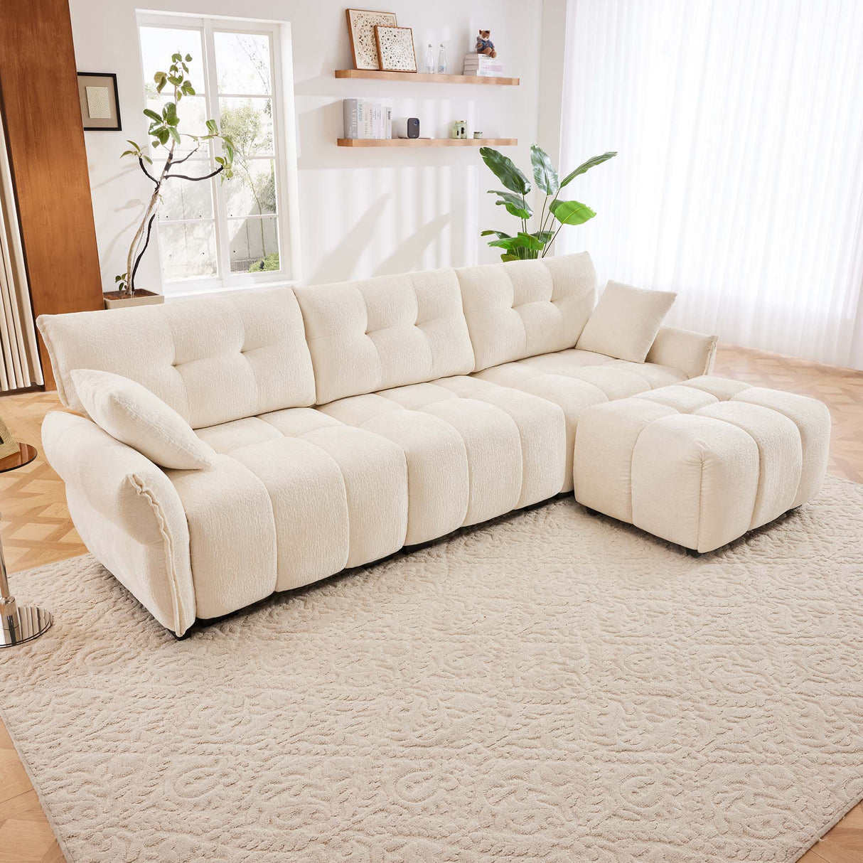 Elegant Sofa Set With Ottoman And Pillows, Textured Chenille, High Resilience Cushions by Couch.com