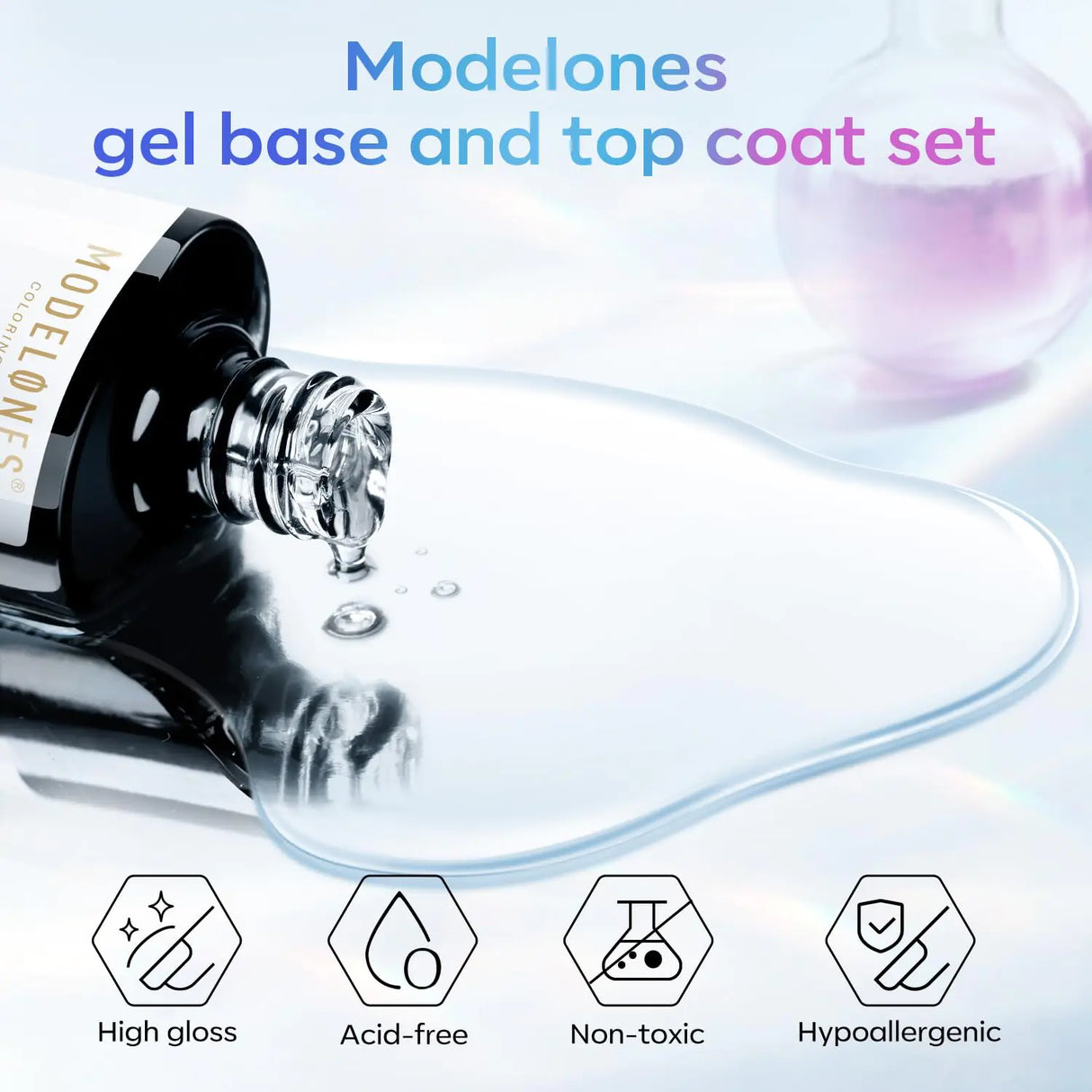 modelones Gel Top Coat, 15 ml 2024 Upgrade Super Shiny Gel Base and Top Coat Set, Soak Off Nail Lamp Acid Free No Wipe Clear Base Top Gel Nail Polish C-15ml Base and Top Coat