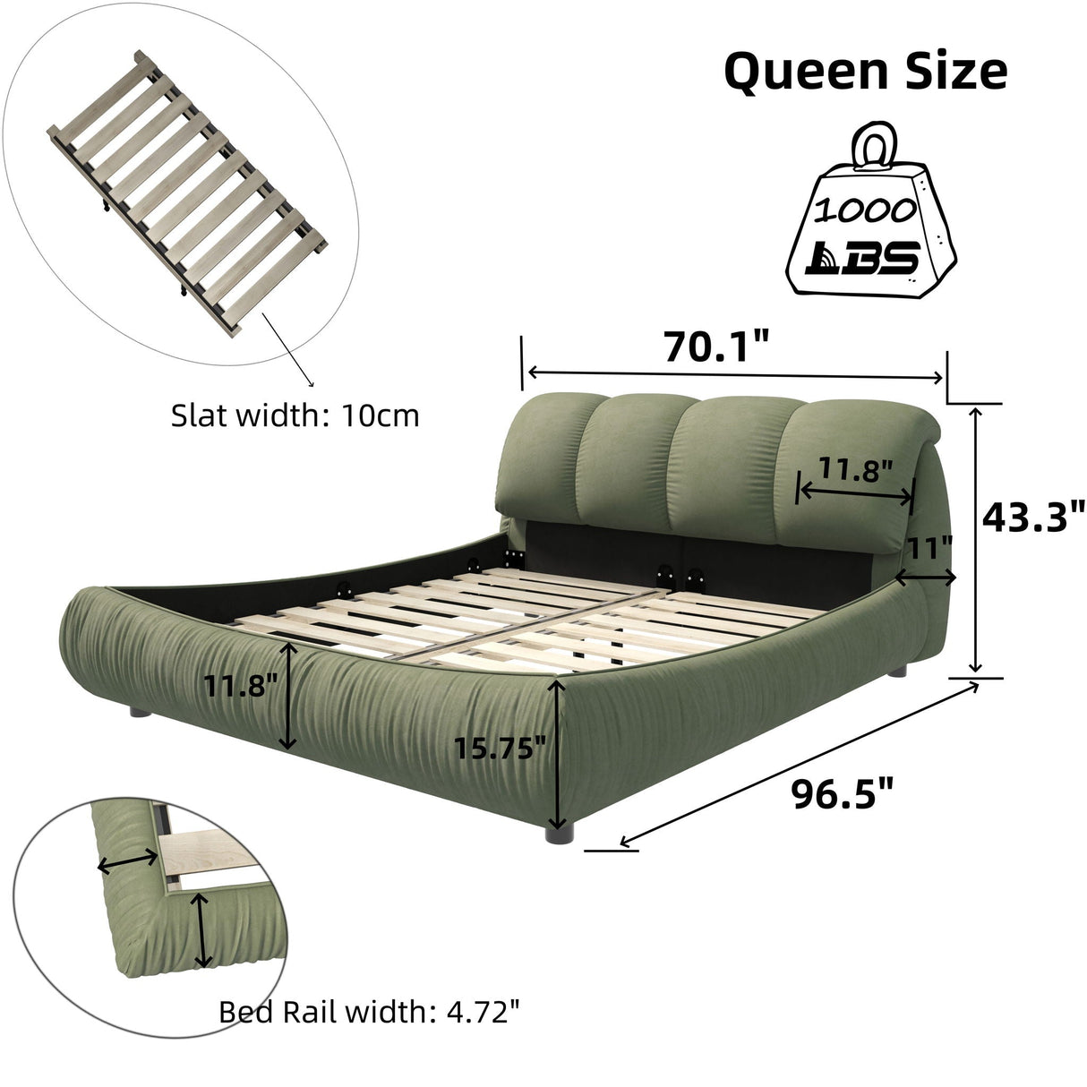Luxury Upholstered Platform Bed With Oversized Padded Backrest And Solid Wood Frame by Couch.com