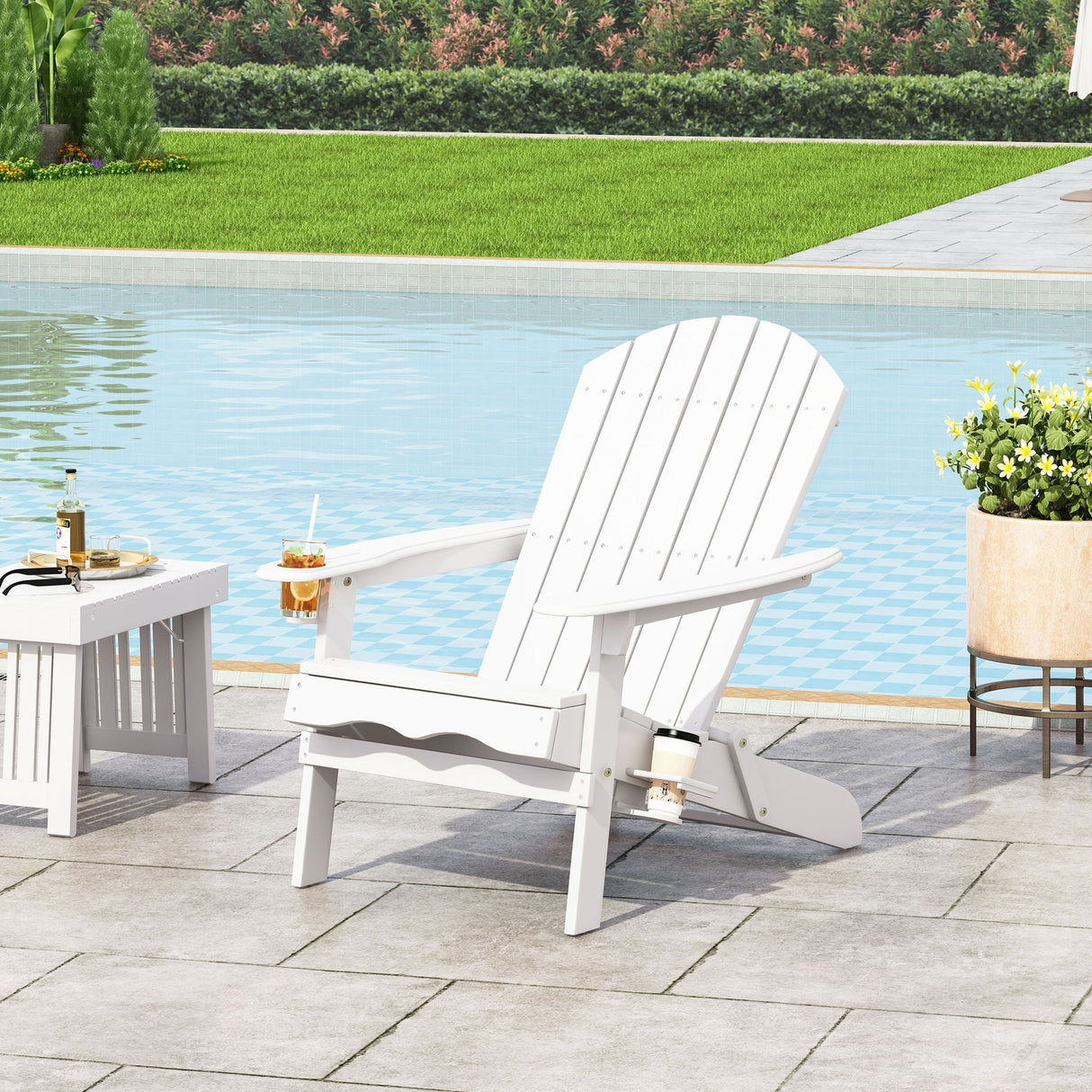 Zenithia Outdoor Foldable Adirondack Chair With 2 Cup Holders
