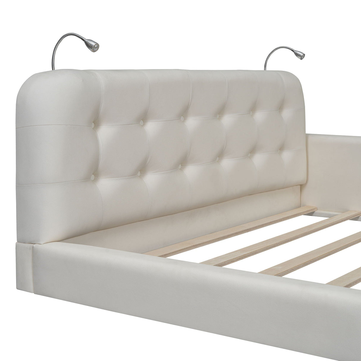 Queen Size Upholstered Platform Bed With 2 Reading Lights - White by Couch.com