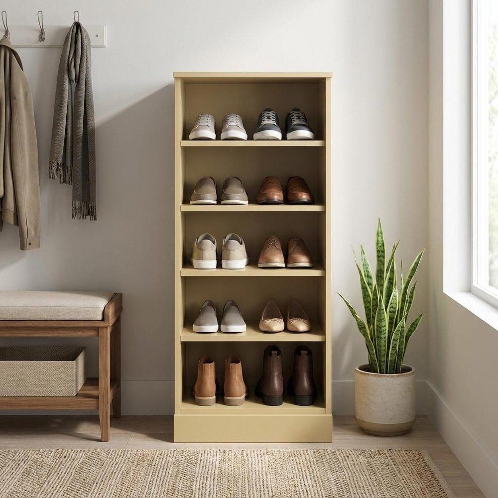 White Ten Pair Solid WoodShoe Storage Cabinet