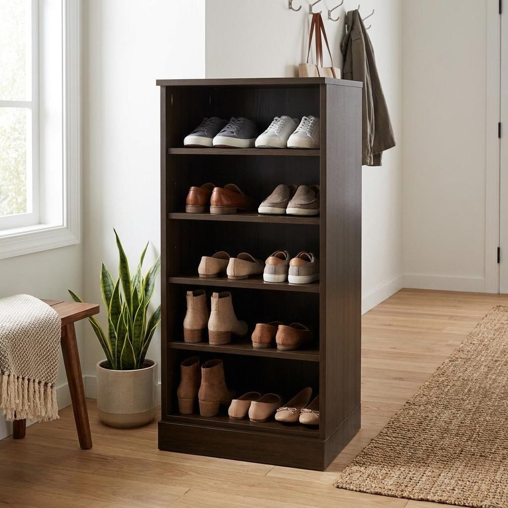 White Ten Pair Solid WoodShoe Storage Cabinet