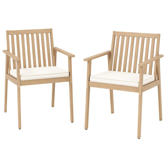 2 Pieces Patio Dining Chairs Outdoor Acacia Wood Chairs with Removable Padded Cushion-Oak