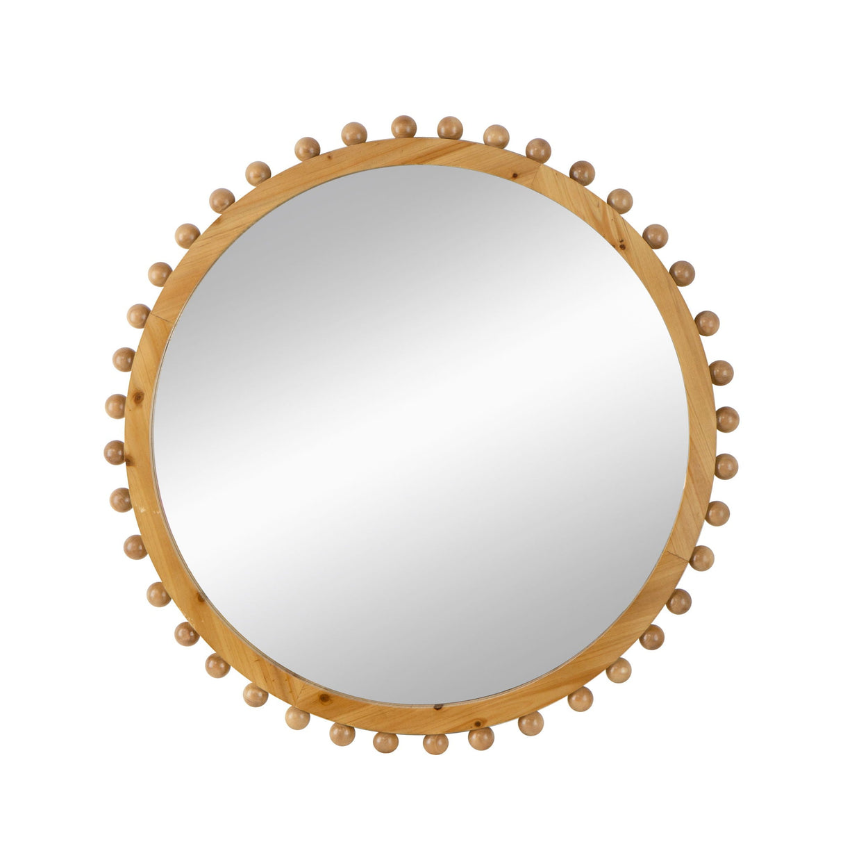 Wood Round Mirror With Beaded Frame, Circle Wall Mirror For Living Room Bedroom Entryway - Brown by Couch.com