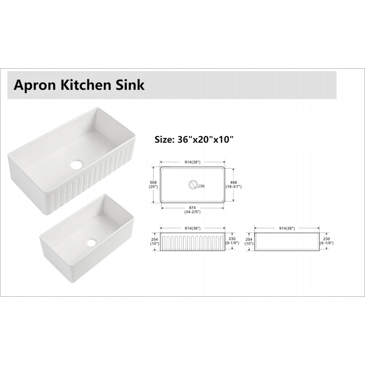 Ceramic Farmhouse Sink With Deep Basin And Stainless Steel Grid