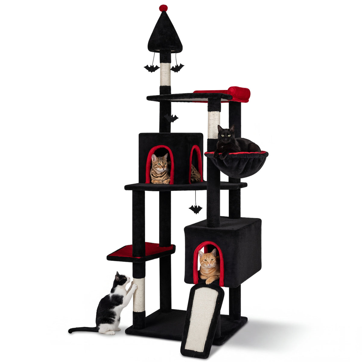 75 Inch Gothic Cat Tree with 2 Condos and Top Perch for Large Cats 20+ LBS-Black