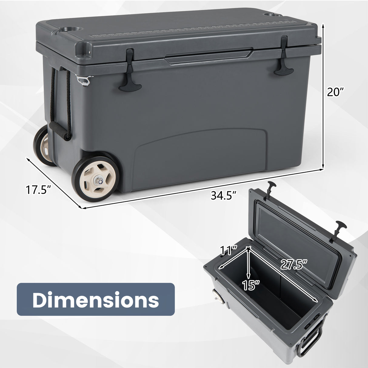 75 Quart Portable Hard Cooler with 6-Day Ice Retention and Wheels-Gray