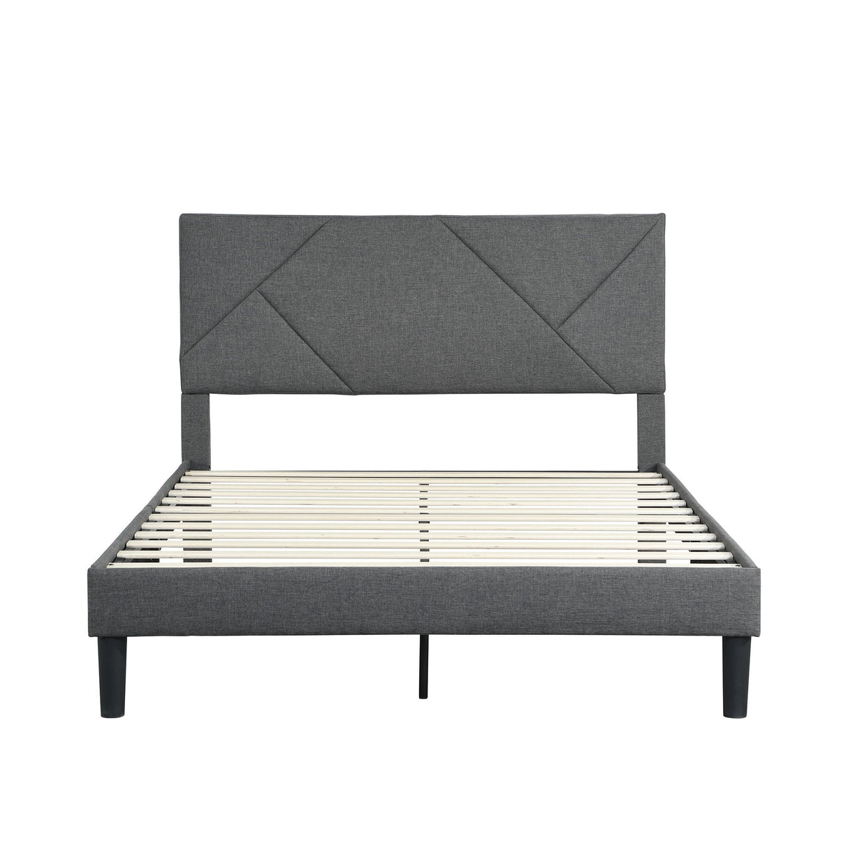Queen Size Upholstered Platform Bed Frame With Headboard, Strong Wood Slat Support, Mattress Foundation, No Box Spring Needed - Dark Gray by Couch.com