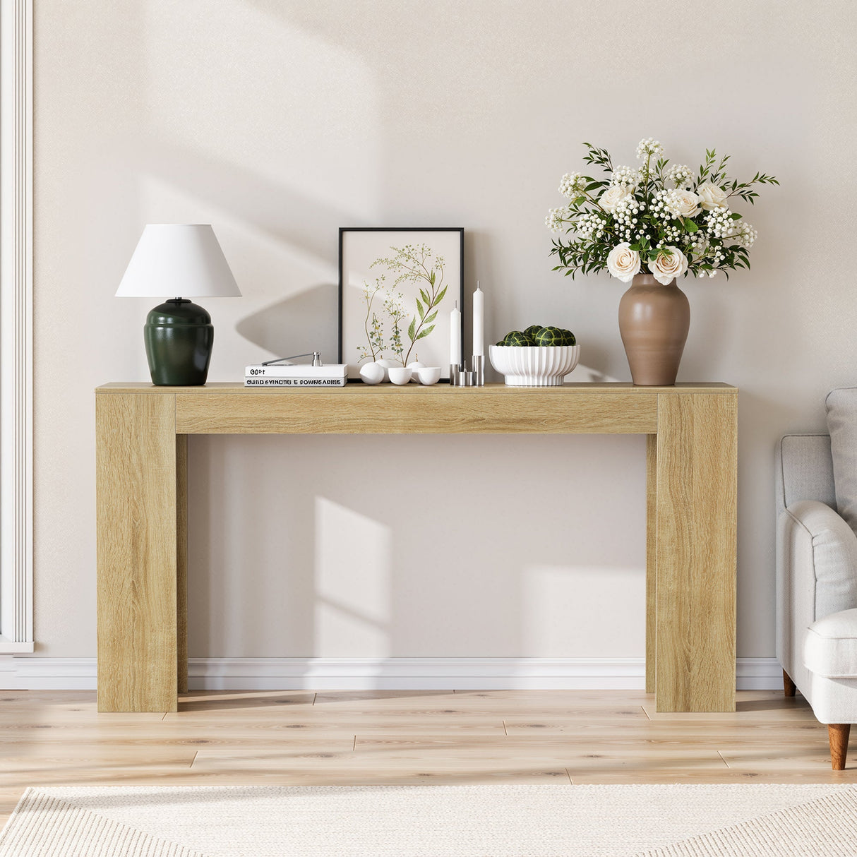 Farmhouse Style Oak-Colored Extra-Long Console Table