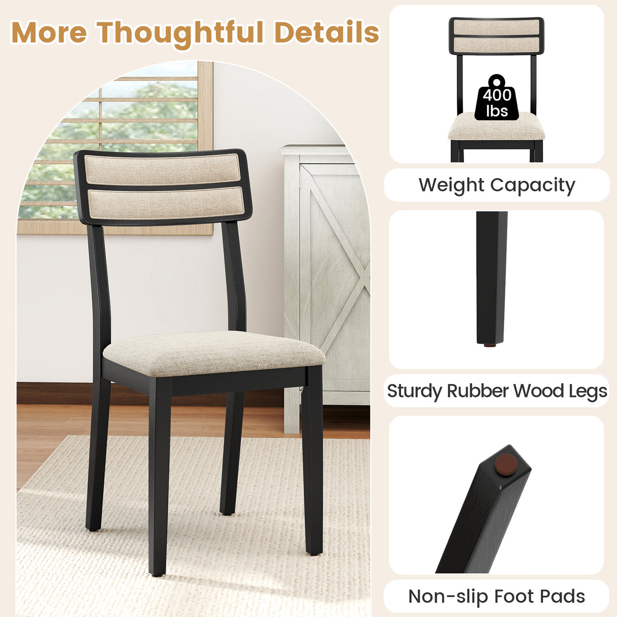 Modern Dining Chairs Set of 4 with Tilt Backrest for Dining Room-Black