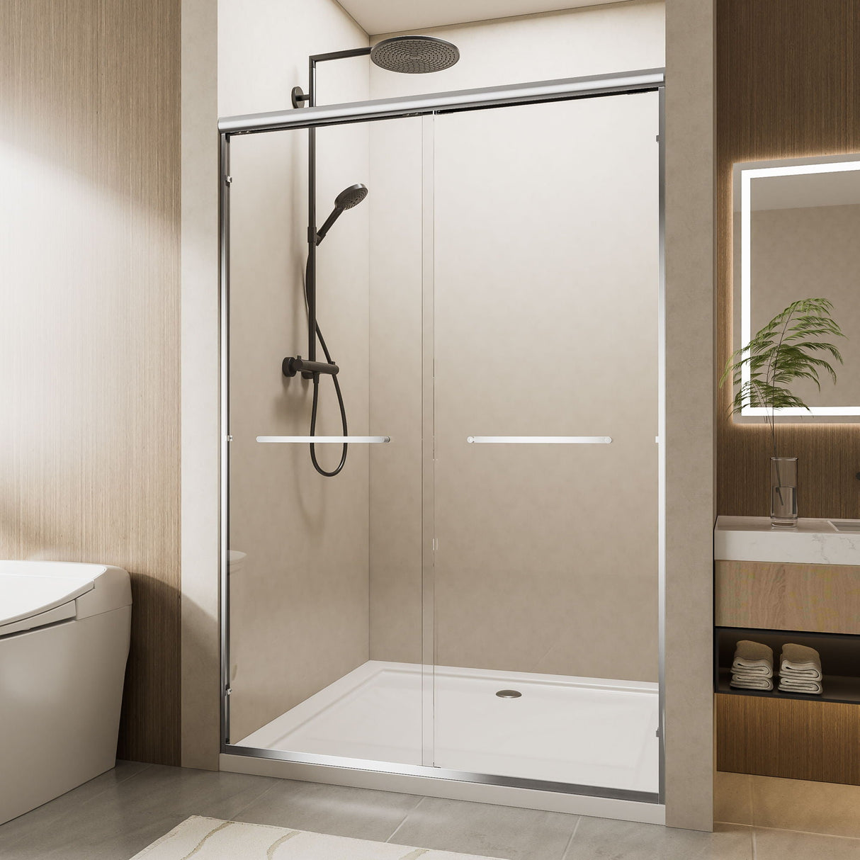 Aluminum Frame Double Double Soft Close Shower Door, Tempered Glass And Dual Stainless Steel Handles by Couch.com