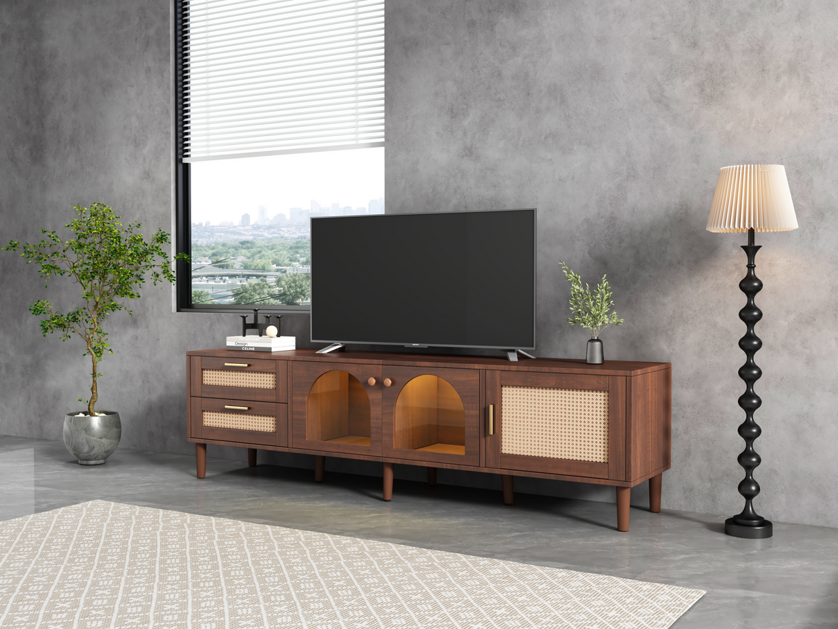 Rattan TV Stand with 3 Cabinets and 2 Drawers