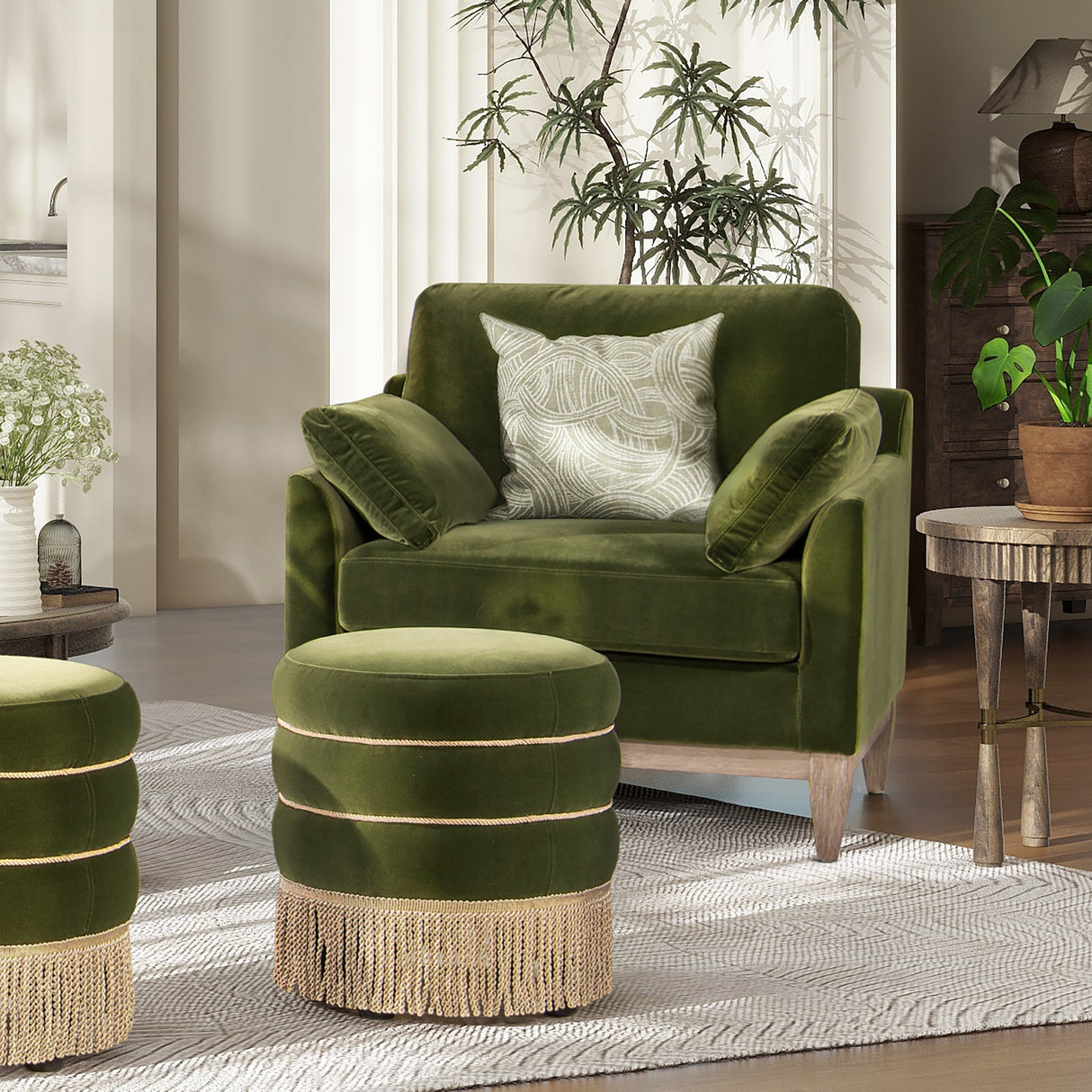 Brooding Upholstered Accent Chair with Arm Cushions and Wood Legs