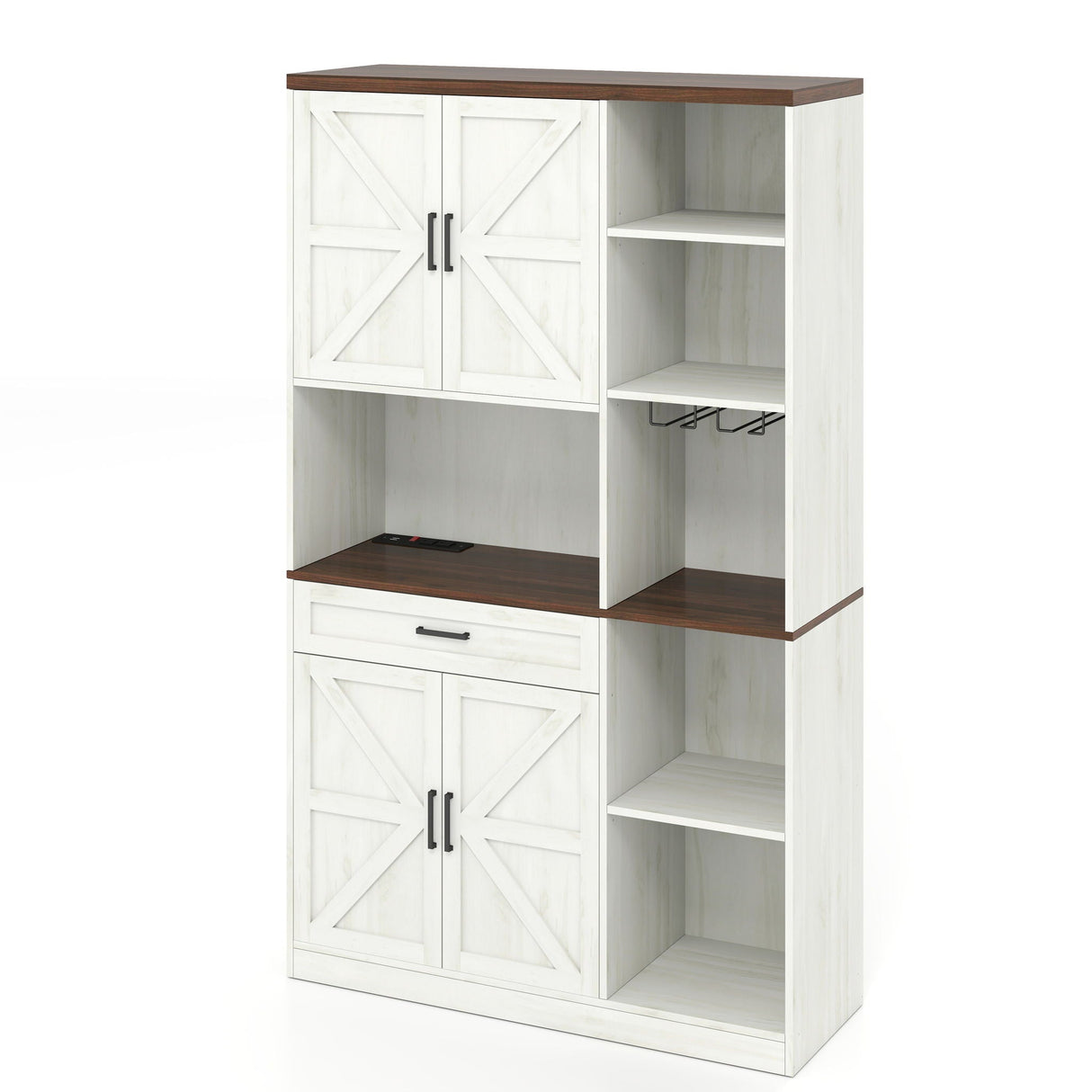 Farmhouse Kitchen Pantry Sideboard With Cabinet And Drawer, Multi Functional Kitchen Buffet With Hutch And Glass Holder, Microwave Stand With Charging Station - Brown / Antique White by Couch.com