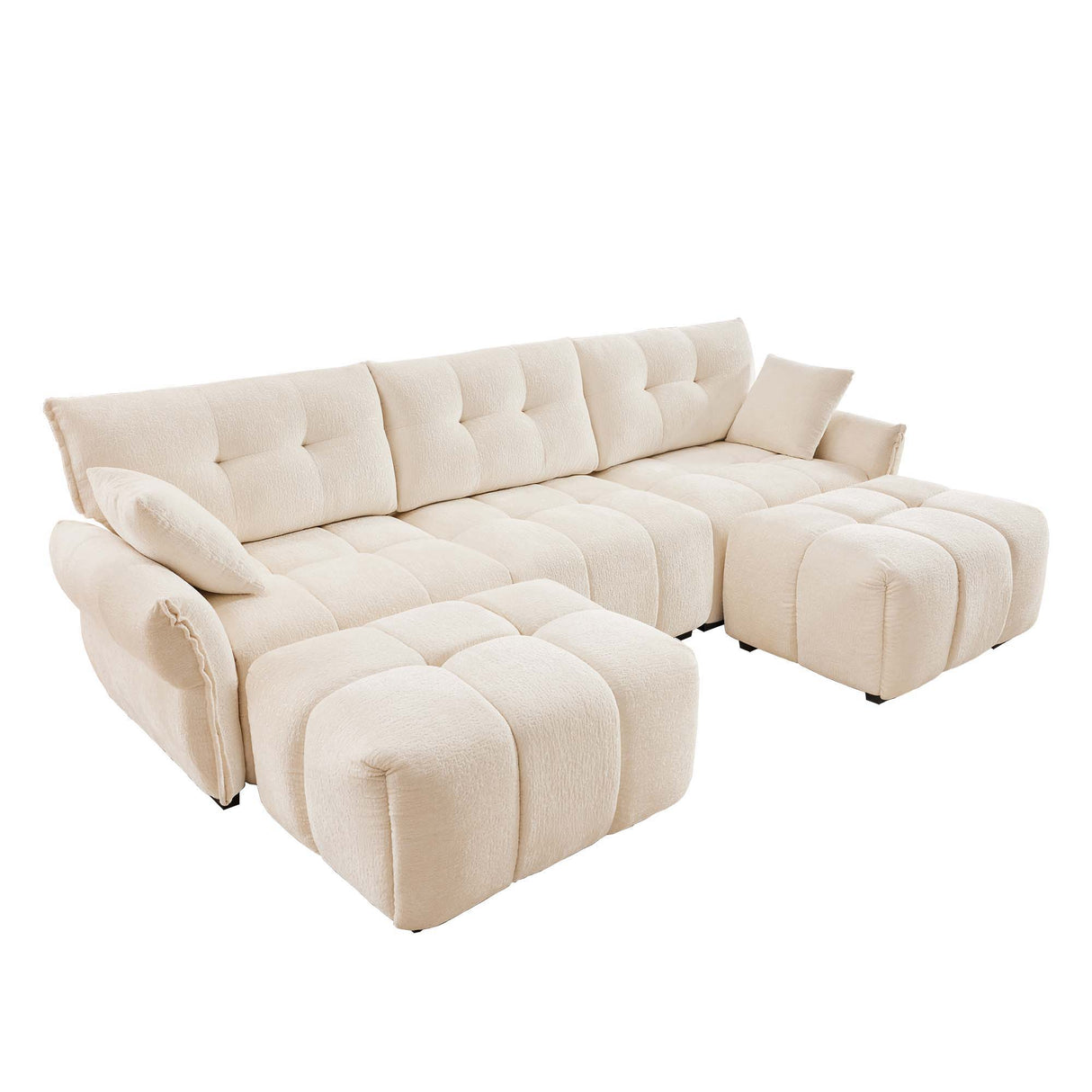 Elegant Sofa Set With Ottoman And Pillows, Textured Chenille, High Resilience Cushions by Couch.com