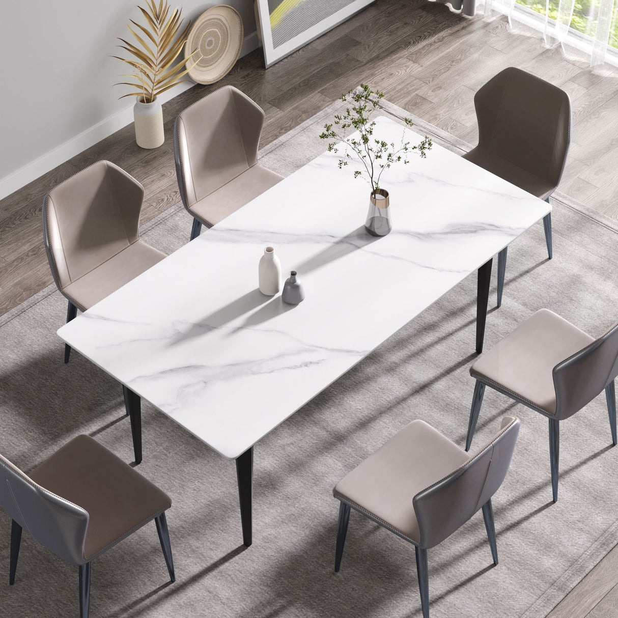 70.87" Modern Artificial Stone White Straight Edge Black Metal Leg Dining Table, Can Accommodate 6-8 People - White / Black by Couch.com