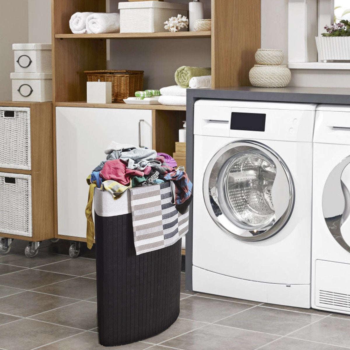 Corner Bamboo Hamper Laundry Basket-Natural