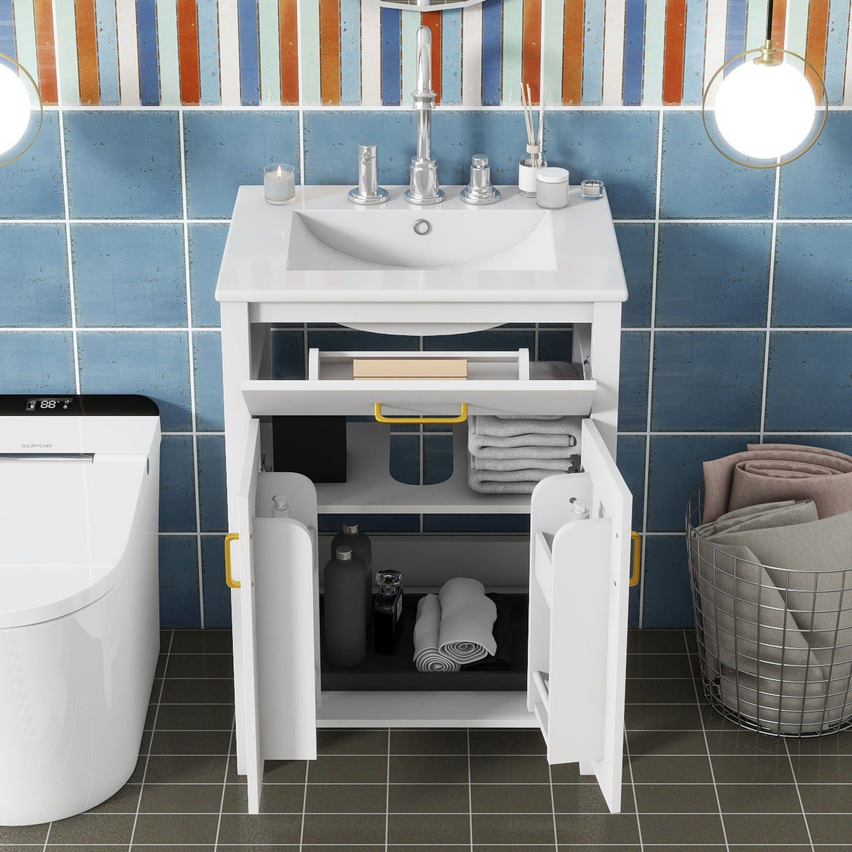 Bathroom Vanity Combo With Ceramic Sink, Luxurious Space-Saving Vanity, 2 Soft Close Doors by Couch.com
