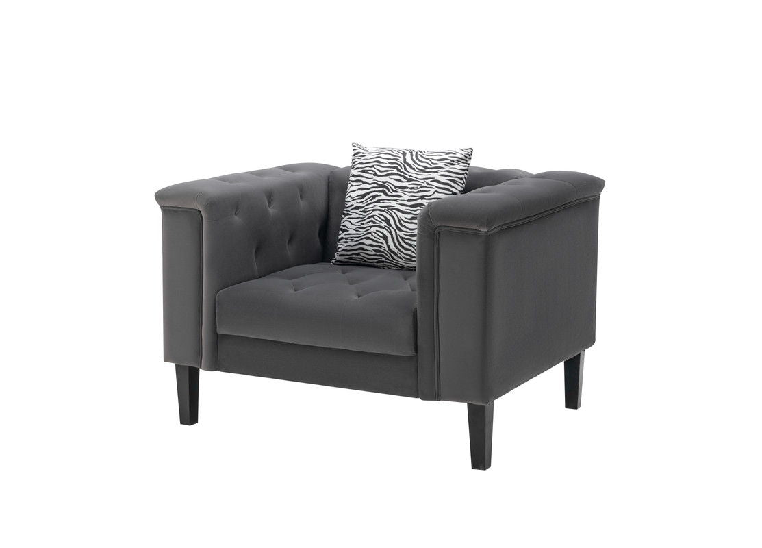 Mary - Velvet Tufted Chair With 1 Accent Pillow - Dark Gray by Couch.com