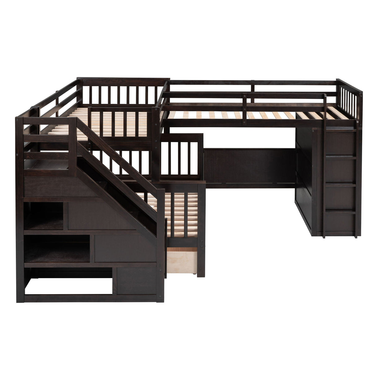 L Shaped Bunk Bed With 3 Drawers, Portable Desk And Wardrobe by Couch.com