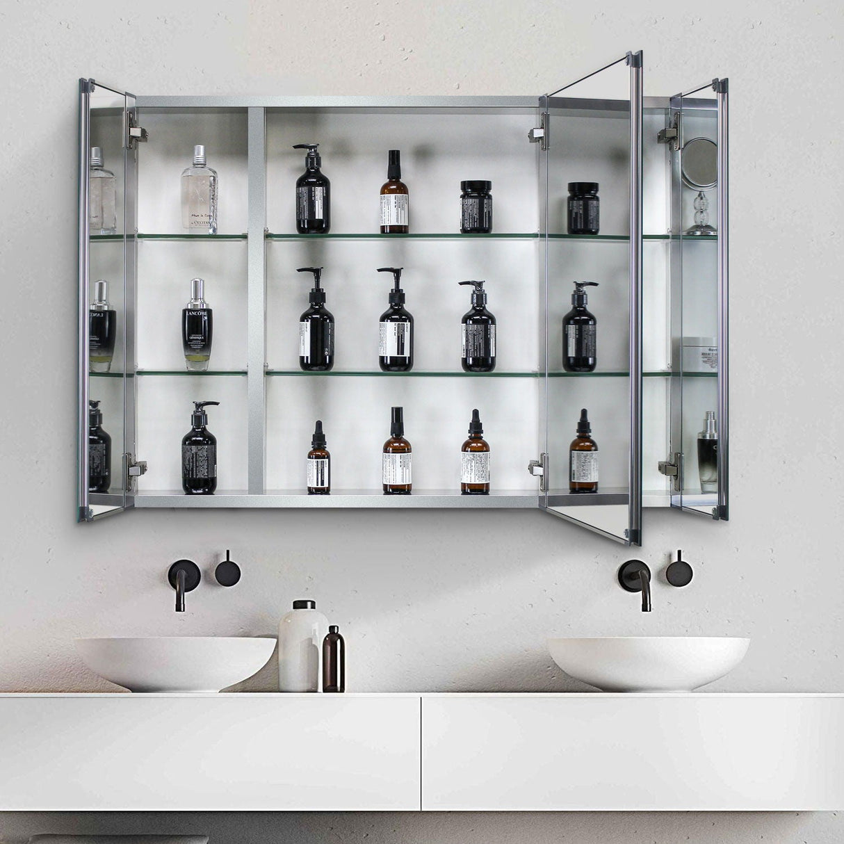 Aluminum Bathroom Medicine Cabinet Adjustable Glass Shelves Waterproof And Rust Resist Recess Or Surface Mount Installation - Silver by Couch.com