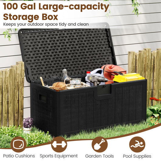 100 Gallon Large Deck Box with Lockable Lid for Patio-Black