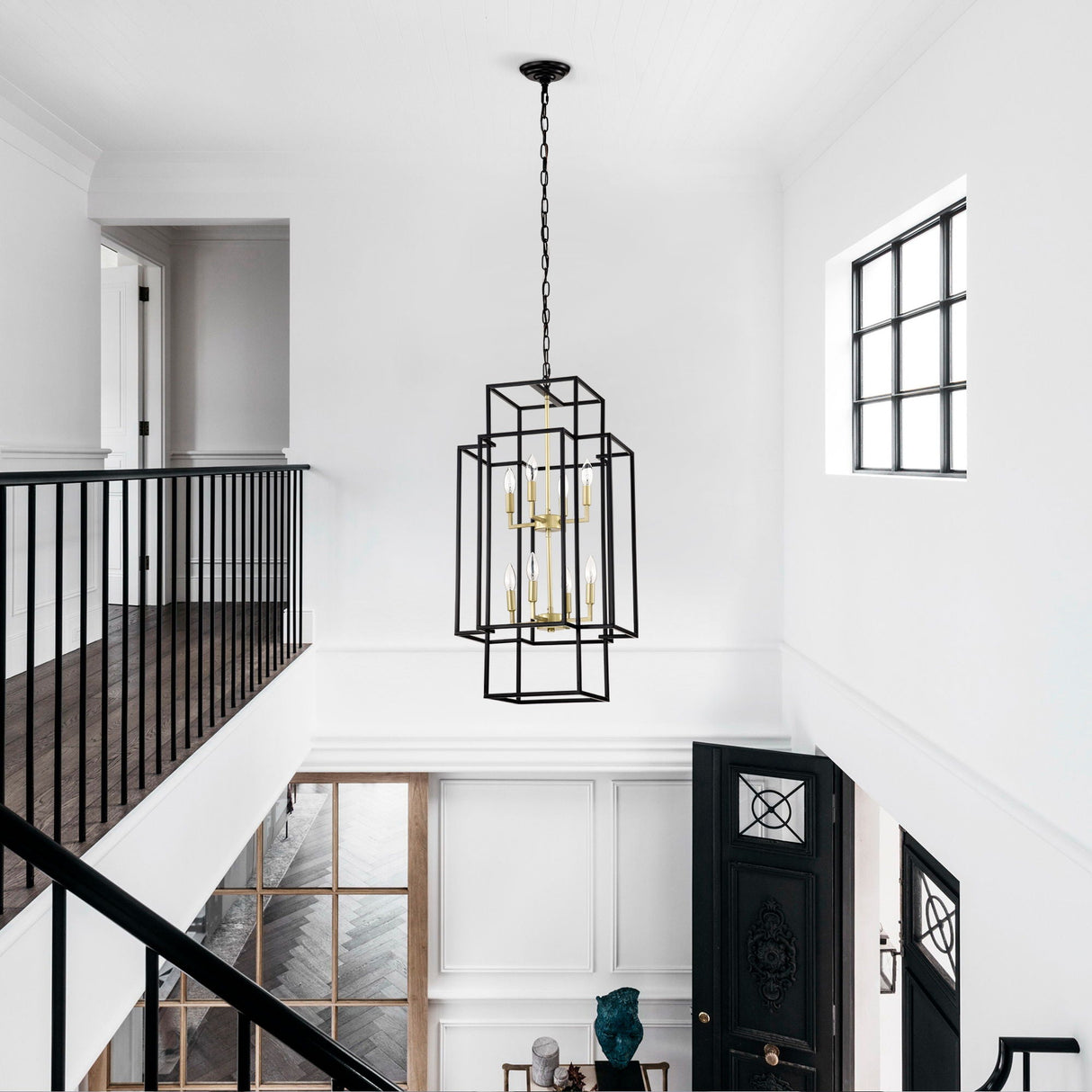 8 Light Lantern Chandelier Lighting, Entryway Chandeliers For High Ceilings, Chandeliers For Dining Room, Foyer, Entry, Staircase, Hallway, Height Adjustable (E12 Bulbs Not Included) by Couch.com