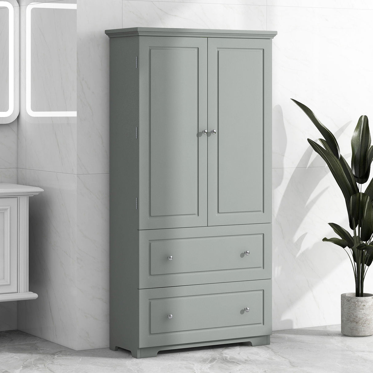 Wide Bathroom Storage Cabinet, Freestanding Storage Cabinet With Two Drawers And Adjustable Shelf, MDF Board With Painted Finish - Gray by Couch.com
