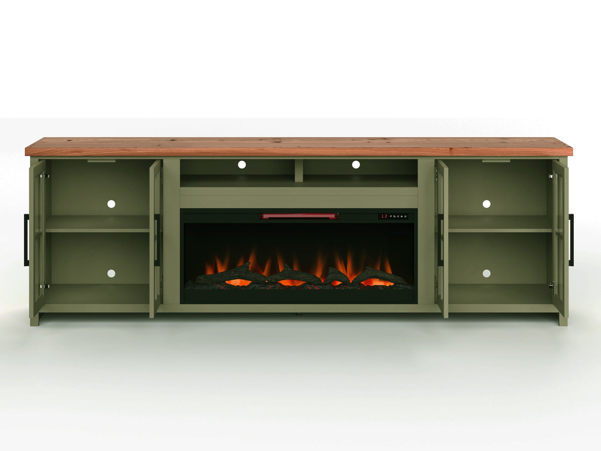 Vineyard - 97" Fireplace TV Stand Console For TVs Up To 100" - Sage Green And Fruitwood Finish by Couch.com