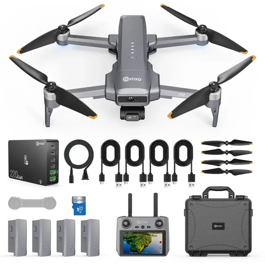 Contixo F33 Vortex | Travel Bundle - Professional 4K UHD GPS Drone - 42 Min Flight X 4, Brushless Motors, Advanced Smart Modes