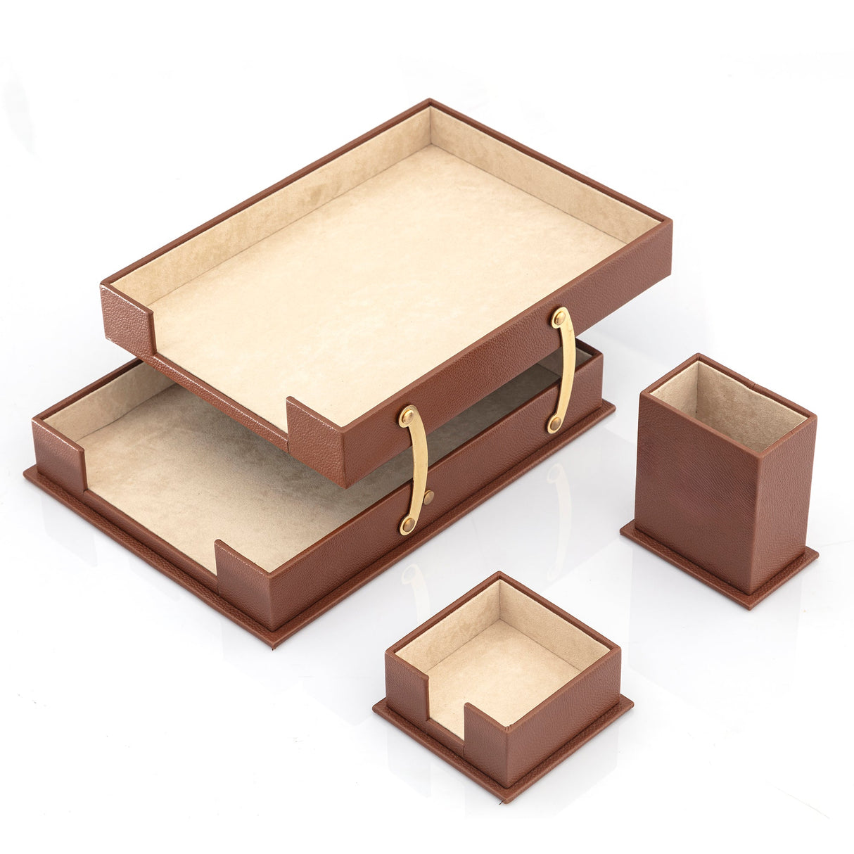 MOOG Leather Desk Set-3 Accessories-Double Document Tray - Pink - 3 PCS