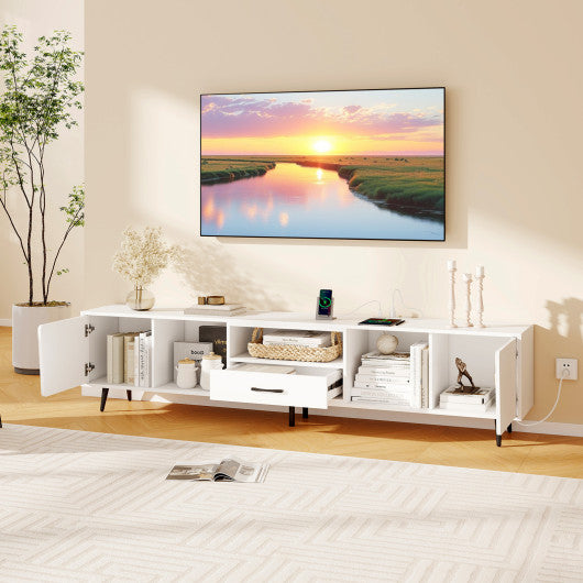79" TV Stand for TVs up to 90 Inches Entertainment Center Wood Media Console Table Modern Mid Century TV Cabinet-White