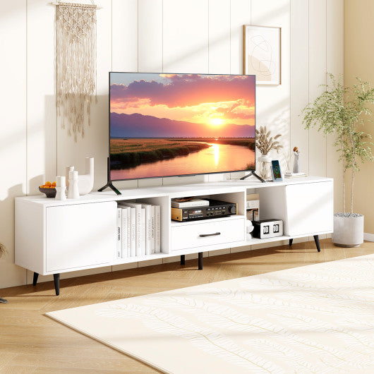 79" TV Stand for TVs up to 90 Inches Entertainment Center Wood Media Console Table Modern Mid Century TV Cabinet-White